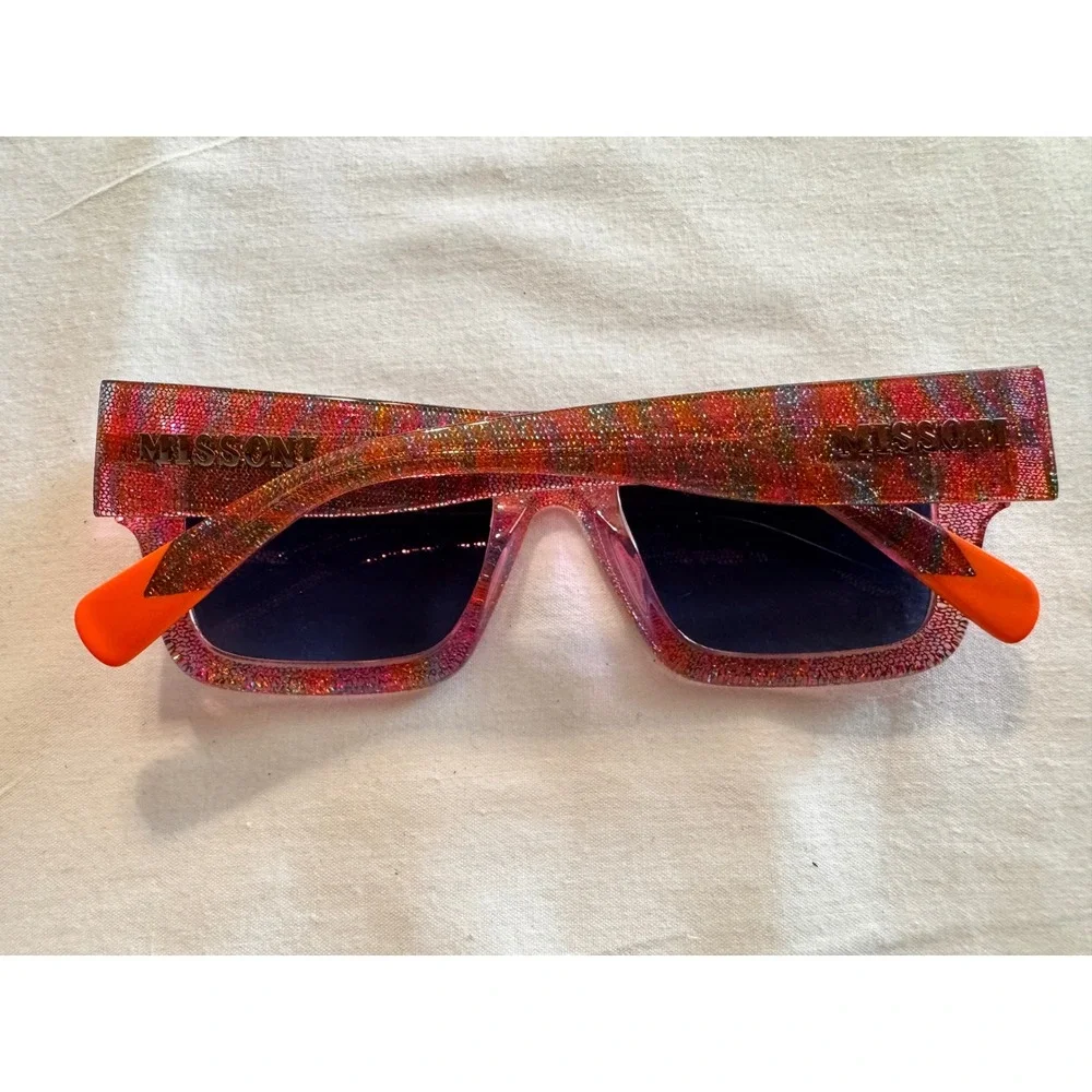 Missoni MIS 0129/S Pink Fabric‎ Glitter Square Sunglasses Blue Gradient Lens New